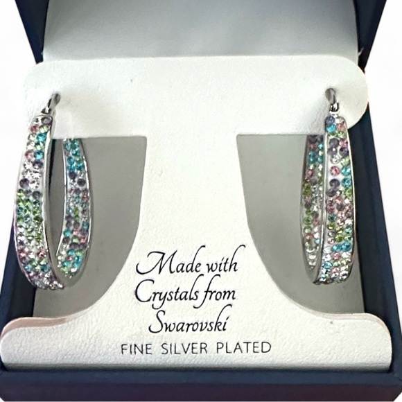 Swarovski Multicolor Crystal Silver Earrings - Picture 1 of 8